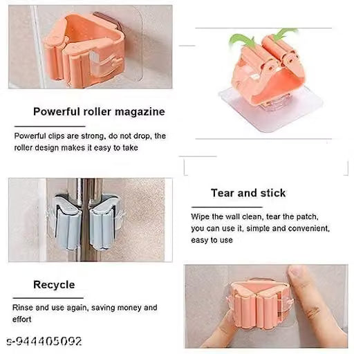 Mop Holder for Wall – Self-Adhesive Broom Stick Holder | Pack of 4