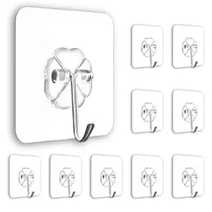 PVC Wall Hooks for Bathroom Accessories Without Drill, Pack of 10