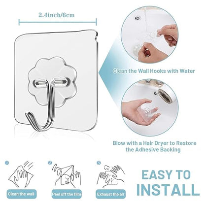 PVC Wall Hooks for Bathroom Accessories Without Drill, Pack of 10