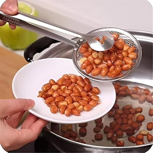 Multi-Functional 2 in 1 Stainless Steel Fry Tool Filter Spoon Snack Strainer with Clip PACK -1