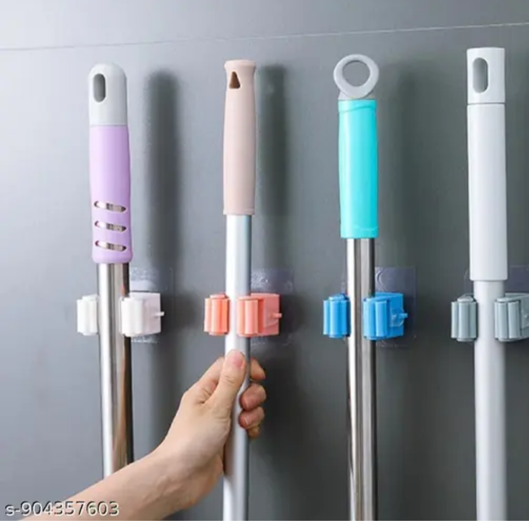 Mop Holder for Wall – Self-Adhesive Broom Stick Holder | Pack of 4