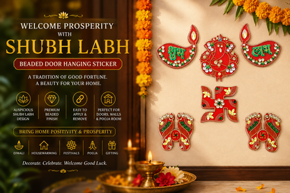 Shubh Labh Beaded Door Hanging Sticker – Traditional Festive Home Décor
