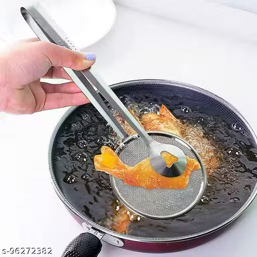 Multi-Functional 2 in 1 Stainless Steel Fry Tool Filter Spoon Snack Strainer with Clip PACK -1